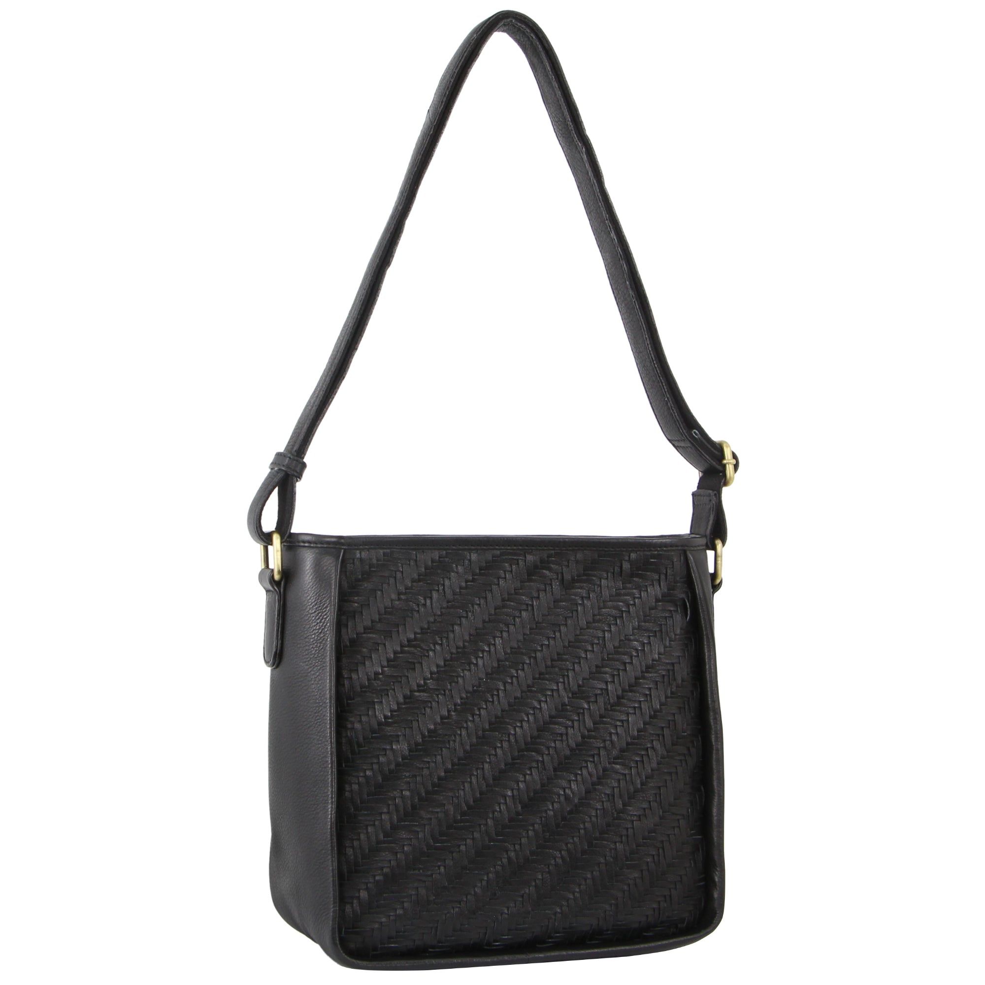 Black Pierre Cardin Woven Embossed Leather Cross-Body Bag | 1485-DOPSZ