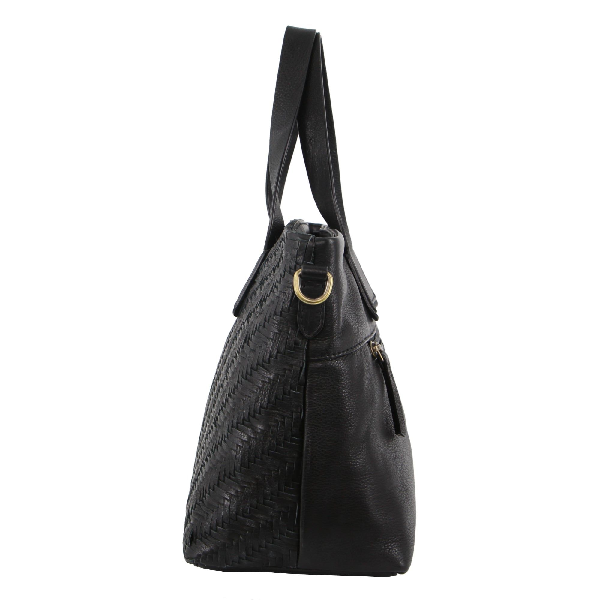 Black Pierre Cardin Woven Embossed Leather Tote Bag | 0945-QKDMH