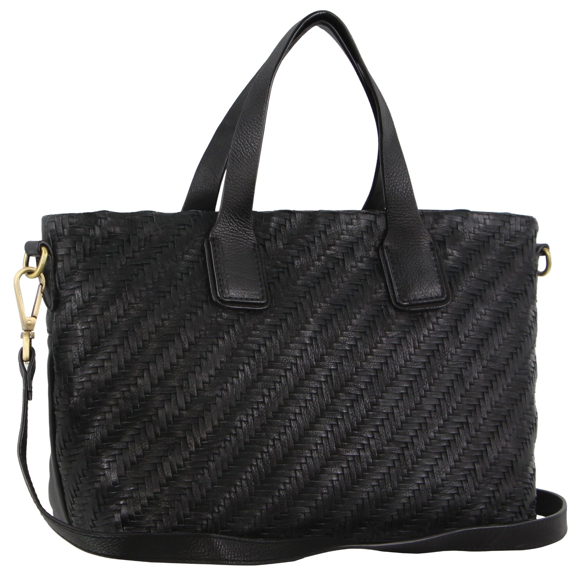 Black Pierre Cardin Woven Embossed Leather Tote Bag | 0945-QKDMH