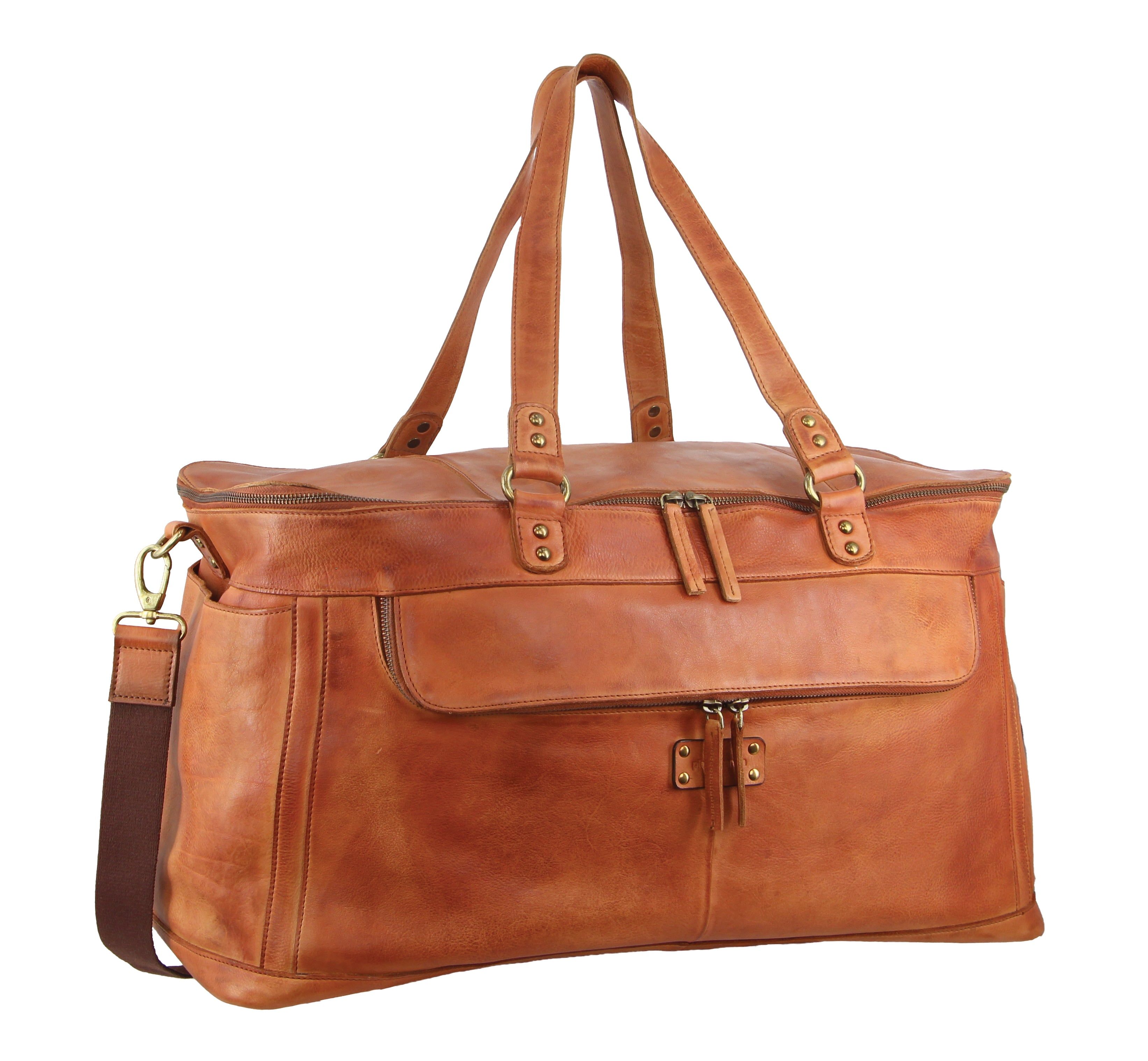 Brown Pierre Cardin Burnished Leather Multi-Compartment Overnight Bag | 8562-TCXOZ