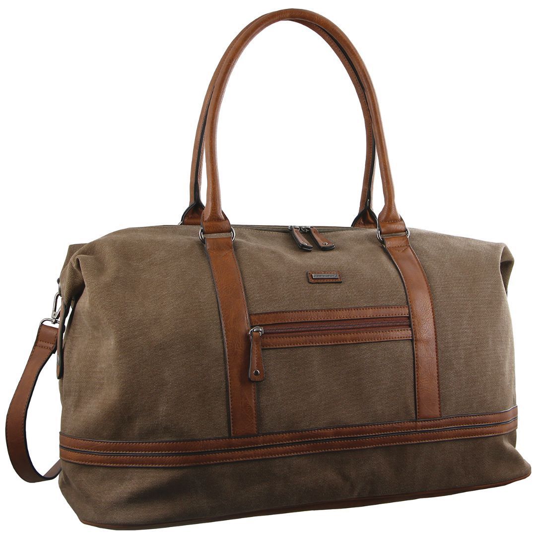 Brown Pierre Cardin Canvas Overnight Bag | 0529-ARFVS