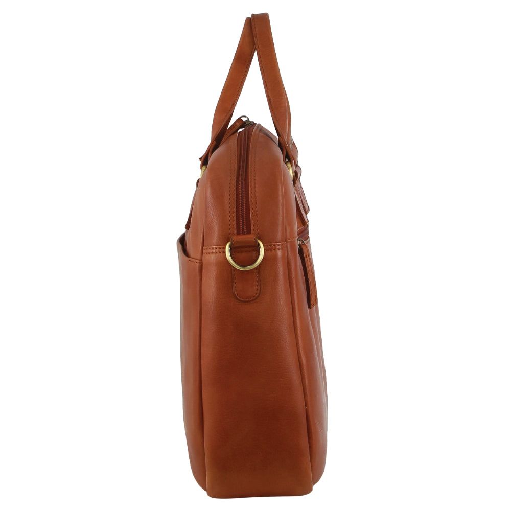 Brown Pierre Cardin Italian Leather Computer Bag | 3947-FVBHS