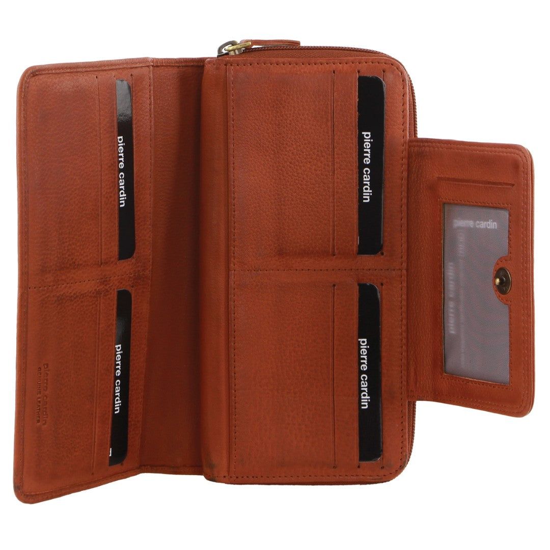 Brown Pierre Cardin Leather Bi-Fold Tab Wallet | 3715-WDZLN