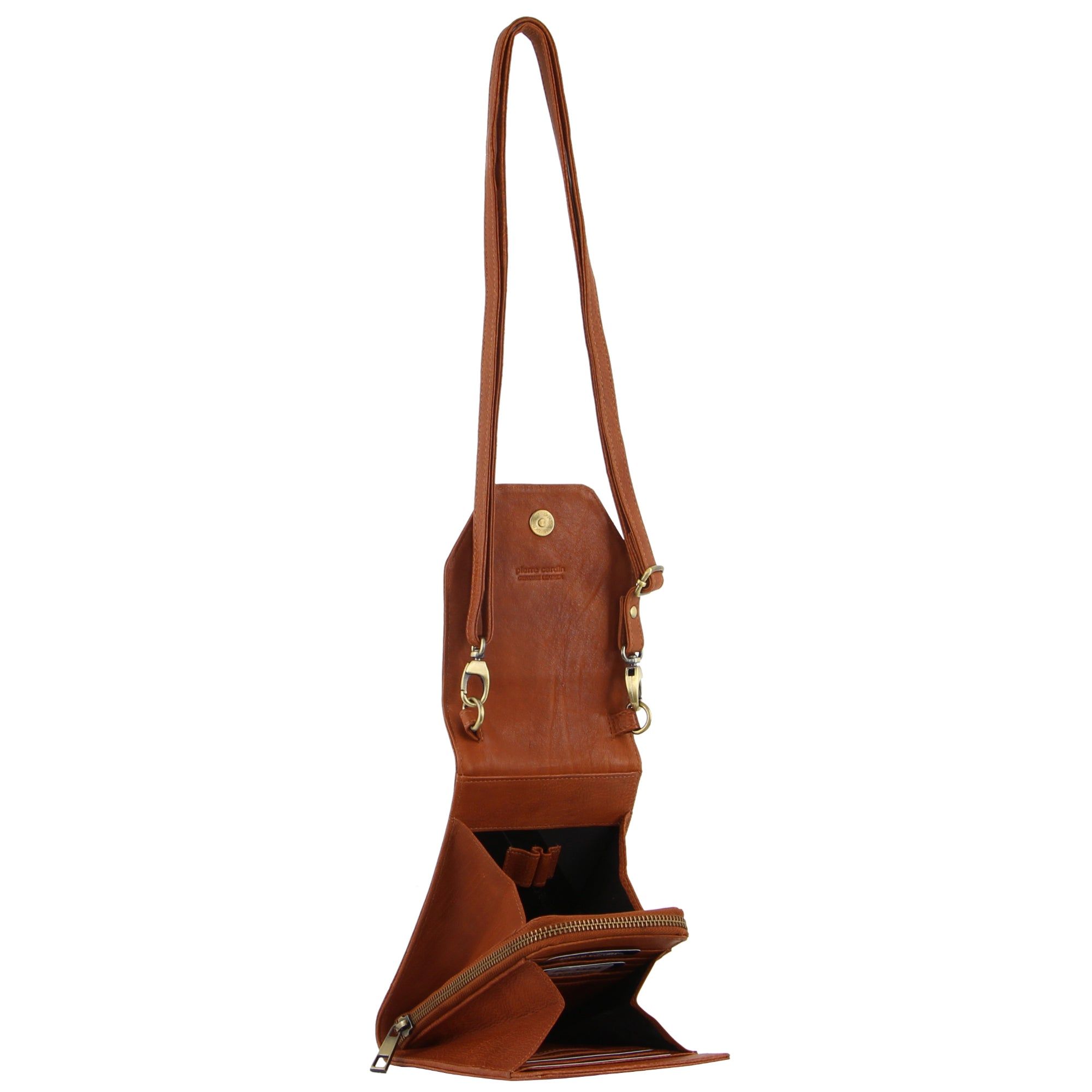 Brown Pierre Cardin Leather Crossbody Phone Wallet Bag | 9085-CEANR