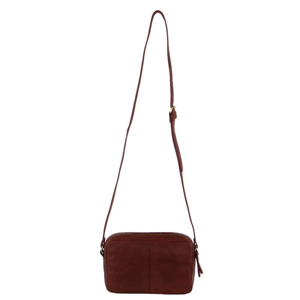 Brown Pierre Cardin Leather Double Zip Bag | 0542-CNPXL