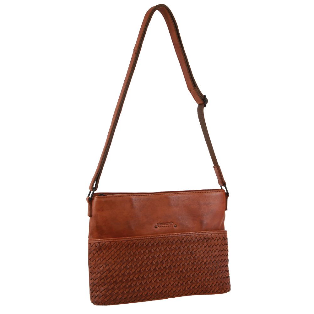 Brown Pierre Cardin Leather Embossed Woven Cross-Body Bag | 1826-VONQZ