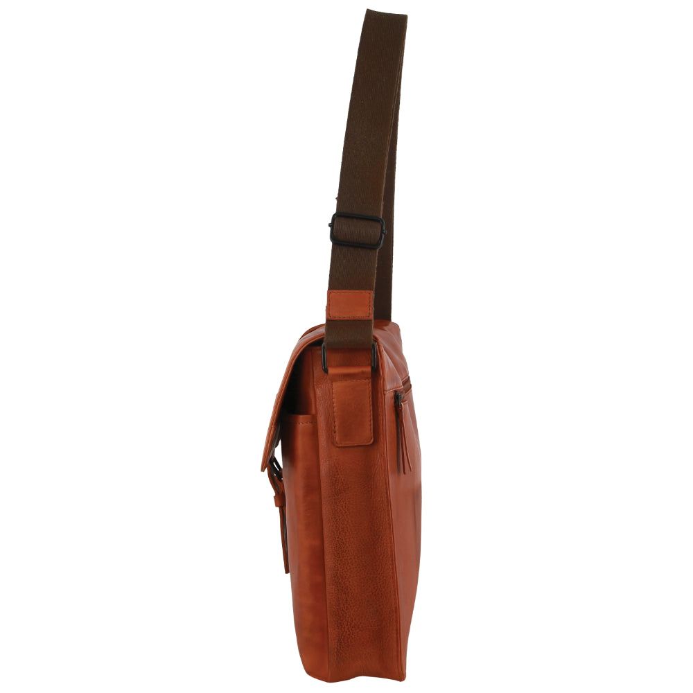 Brown Pierre Cardin Leather Flap-over Computer Bag | 9057-ASXIT