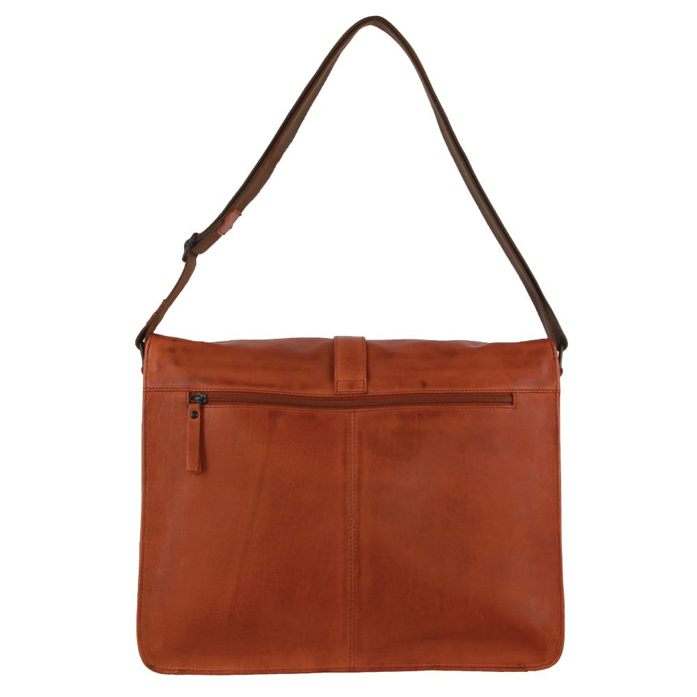 Brown Pierre Cardin Leather Flap-over Computer Bag | 9057-ASXIT