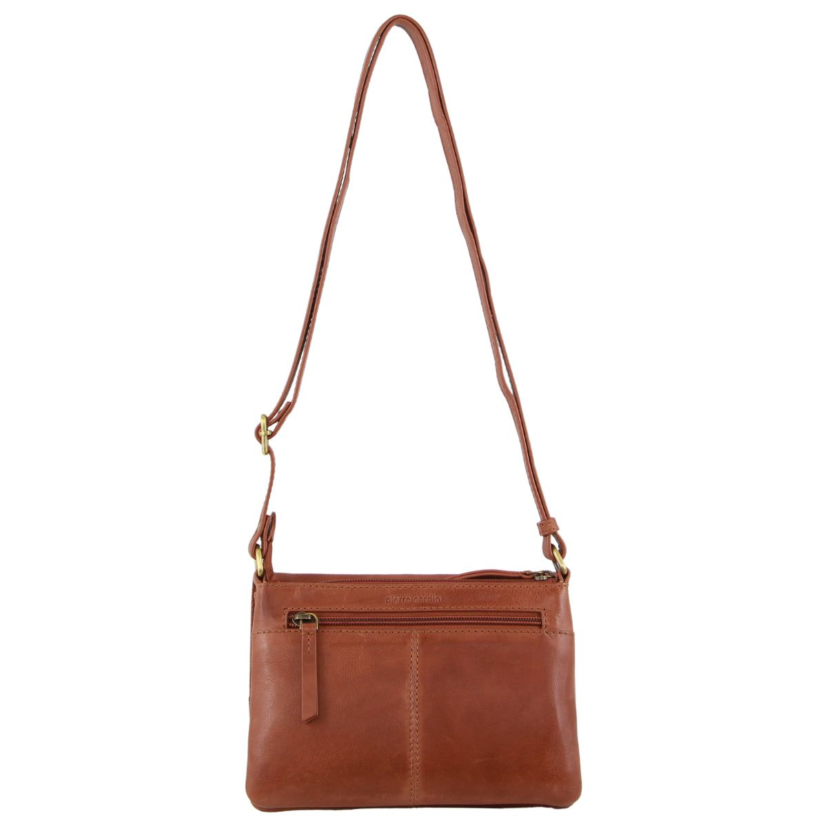 Brown Pierre Cardin Leather Flap-over Crossbody Bag | 2416-MNOEA