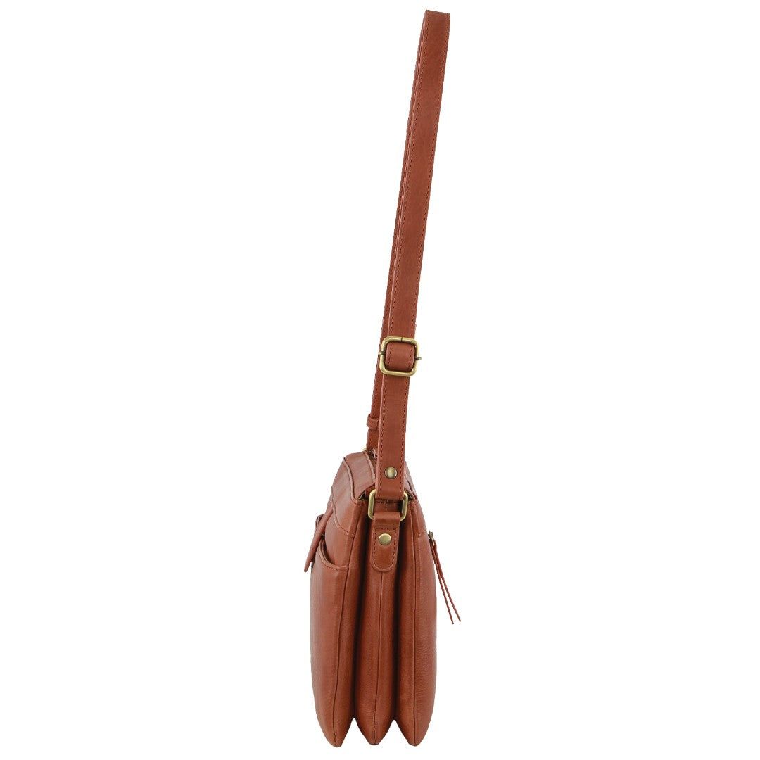 Brown Pierre Cardin Leather Layered Style Crossbody Bag | 2765-OMCPL