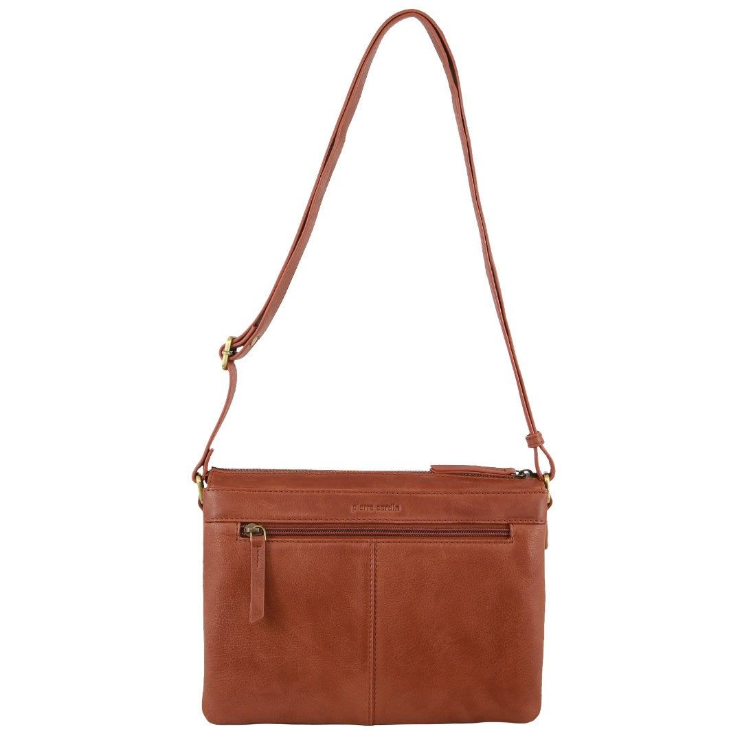 Brown Pierre Cardin Leather Layered Style Crossbody Bag | 2765-OMCPL