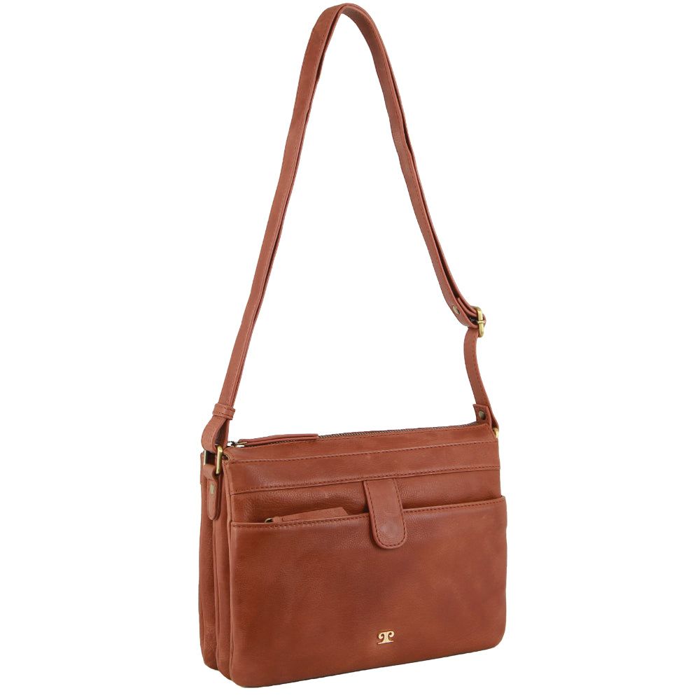 Brown Pierre Cardin Leather Layered Style Crossbody Bag | 1597-WBILM