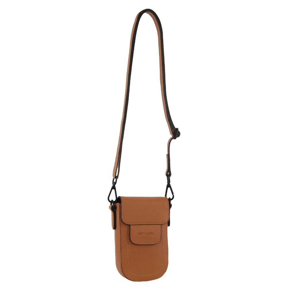 Brown Pierre Cardin Leather Rustic Phone Bag | 6312-CMYIE