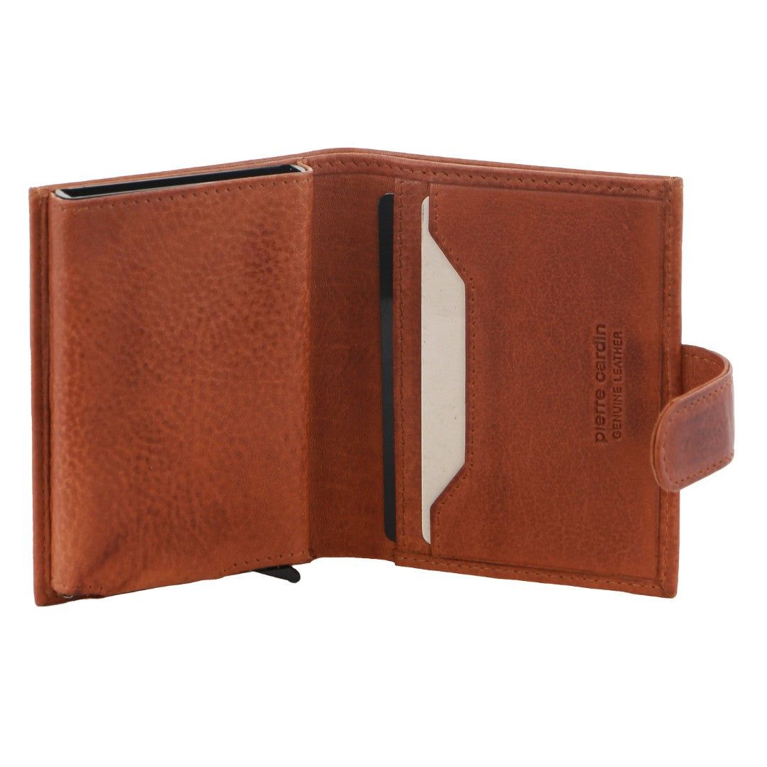 Brown Pierre Cardin Leather Smart Slide Card Holder Tab Wallet | 6039-QVWHU