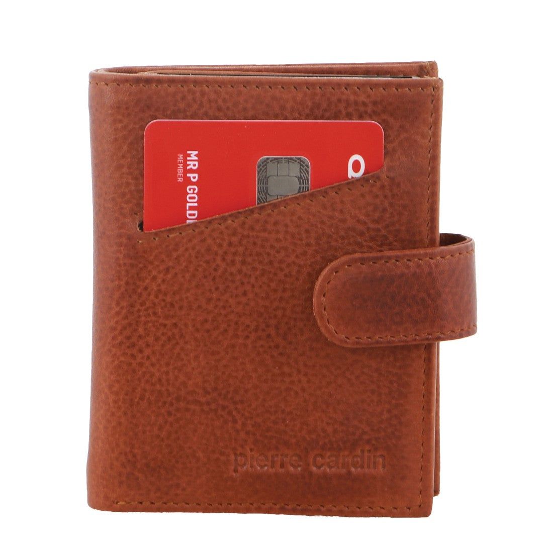 Brown Pierre Cardin Leather Smart Slide Card Holder Tab Wallet | 6039-QVWHU