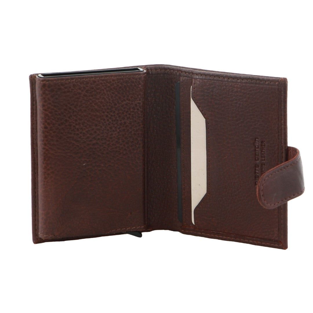 Brown Pierre Cardin Leather Smart Slide Card Holder Tab Wallet | 9430-BAUDR