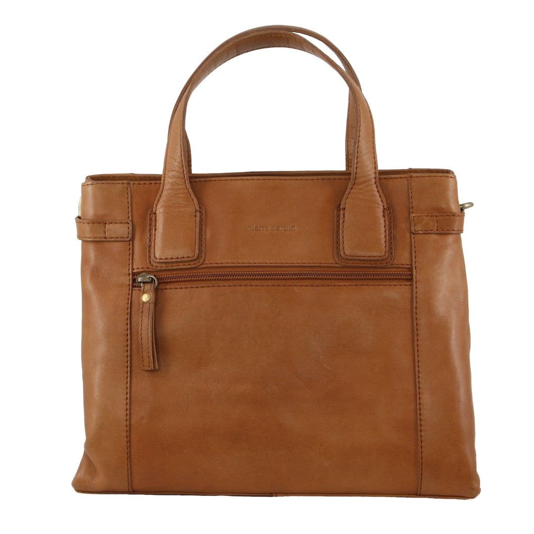 Brown Pierre Cardin Leather Stitch-design Tote Bag | 1548-IHCTU