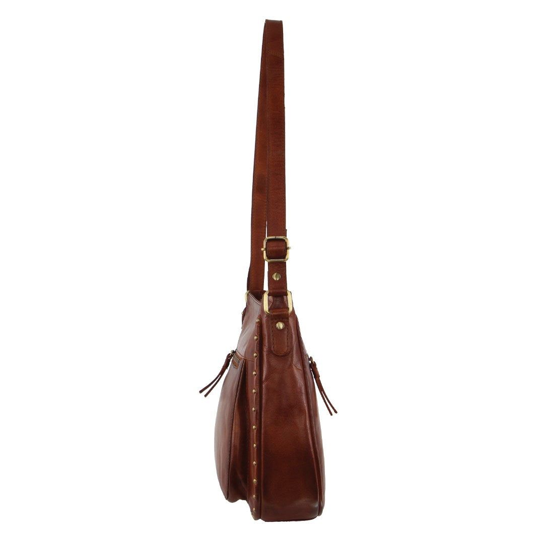 Brown Pierre Cardin Leather Stud Detail Cross-body Bag | 7942-HLDUO