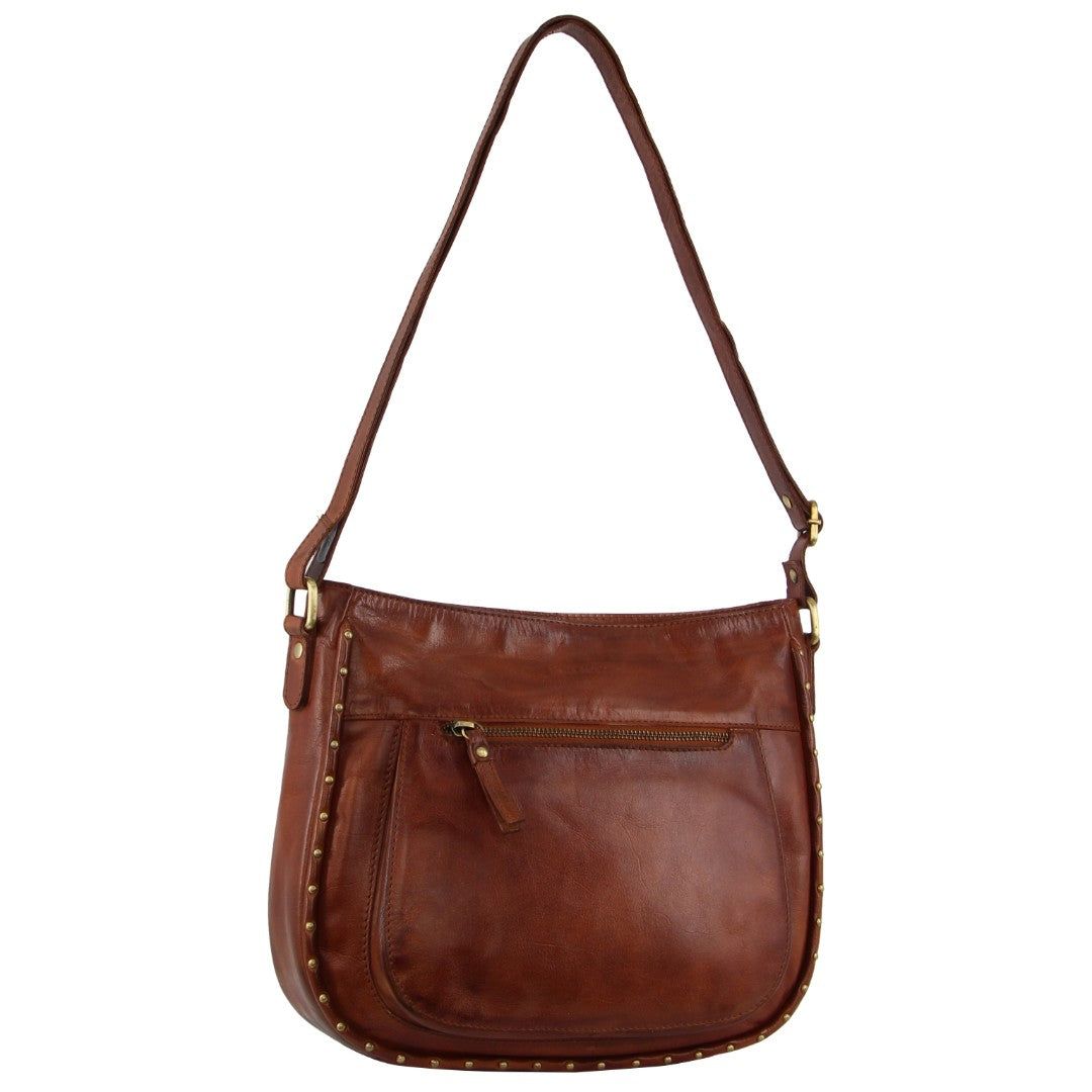 Brown Pierre Cardin Leather Stud Detail Cross-body Bag | 7942-HLDUO