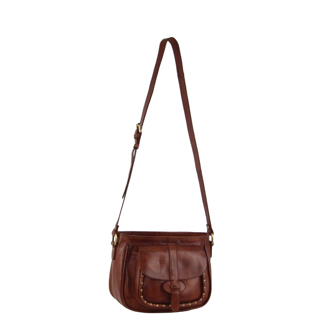 Brown Pierre Cardin Leather Stud Detail Cross-body Bag | 4308-ZHUPD