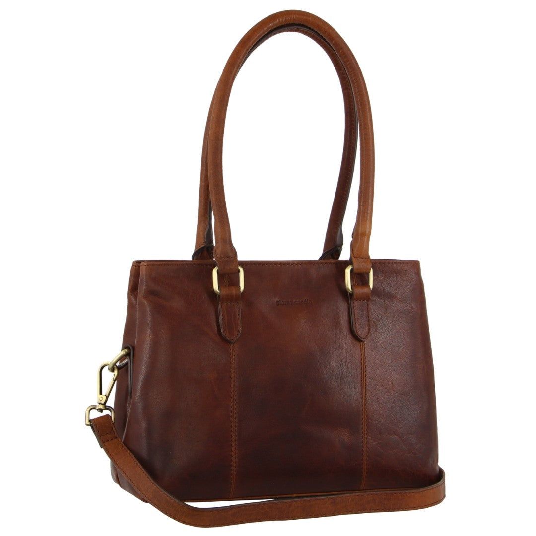 Brown Pierre Cardin Leather Tote Bag | 0647-RAQJM