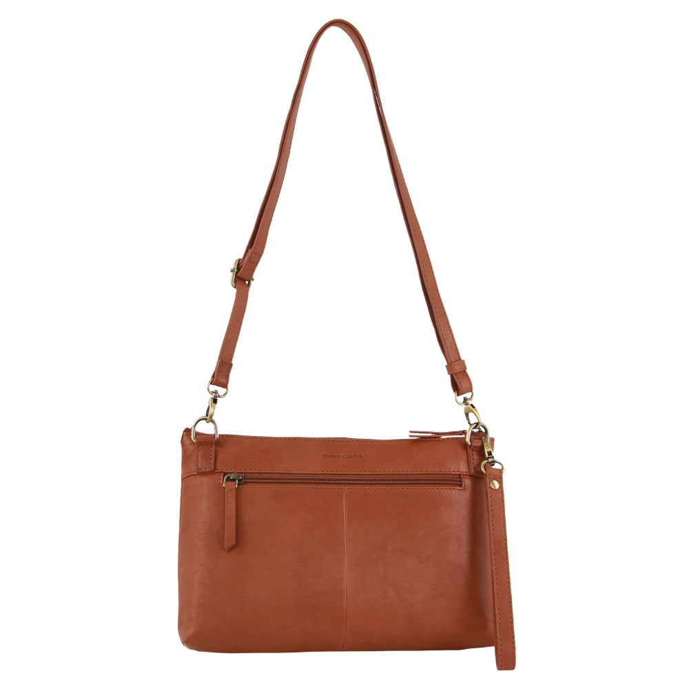 Brown Pierre Cardin Leather Wristlet Crossbody Bag | 7348-PXCWN