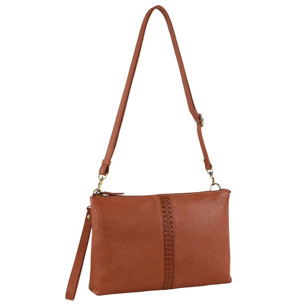 Brown Pierre Cardin Leather Wristlet Crossbody Bag | 4603-UACHZ