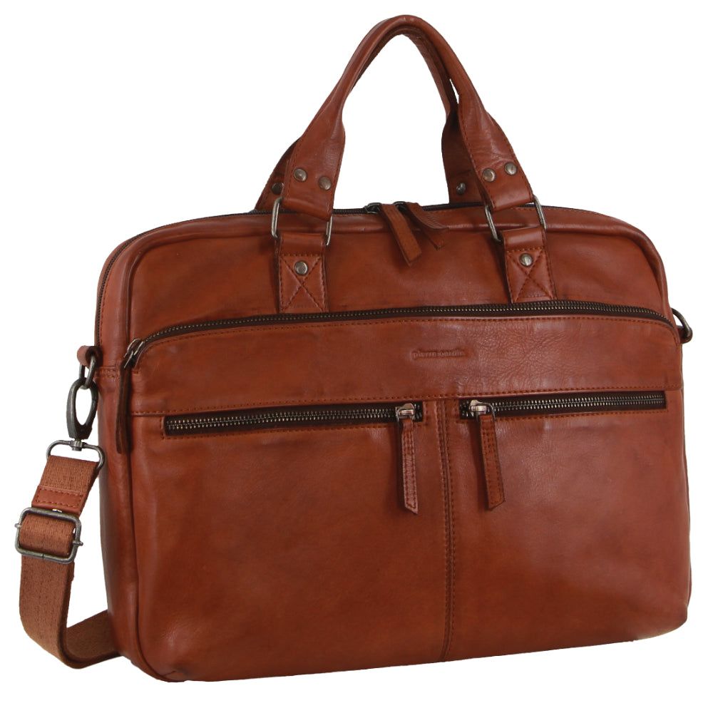 Brown Pierre Cardin Multi-Compartment Leather Computer Bag | 0689-RNJGA