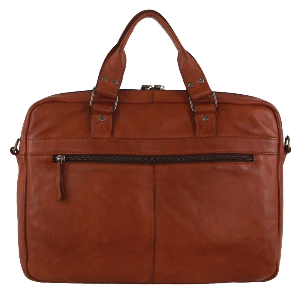 Brown Pierre Cardin Multi-Compartment Leather Computer Bag | 6502-QSBLH