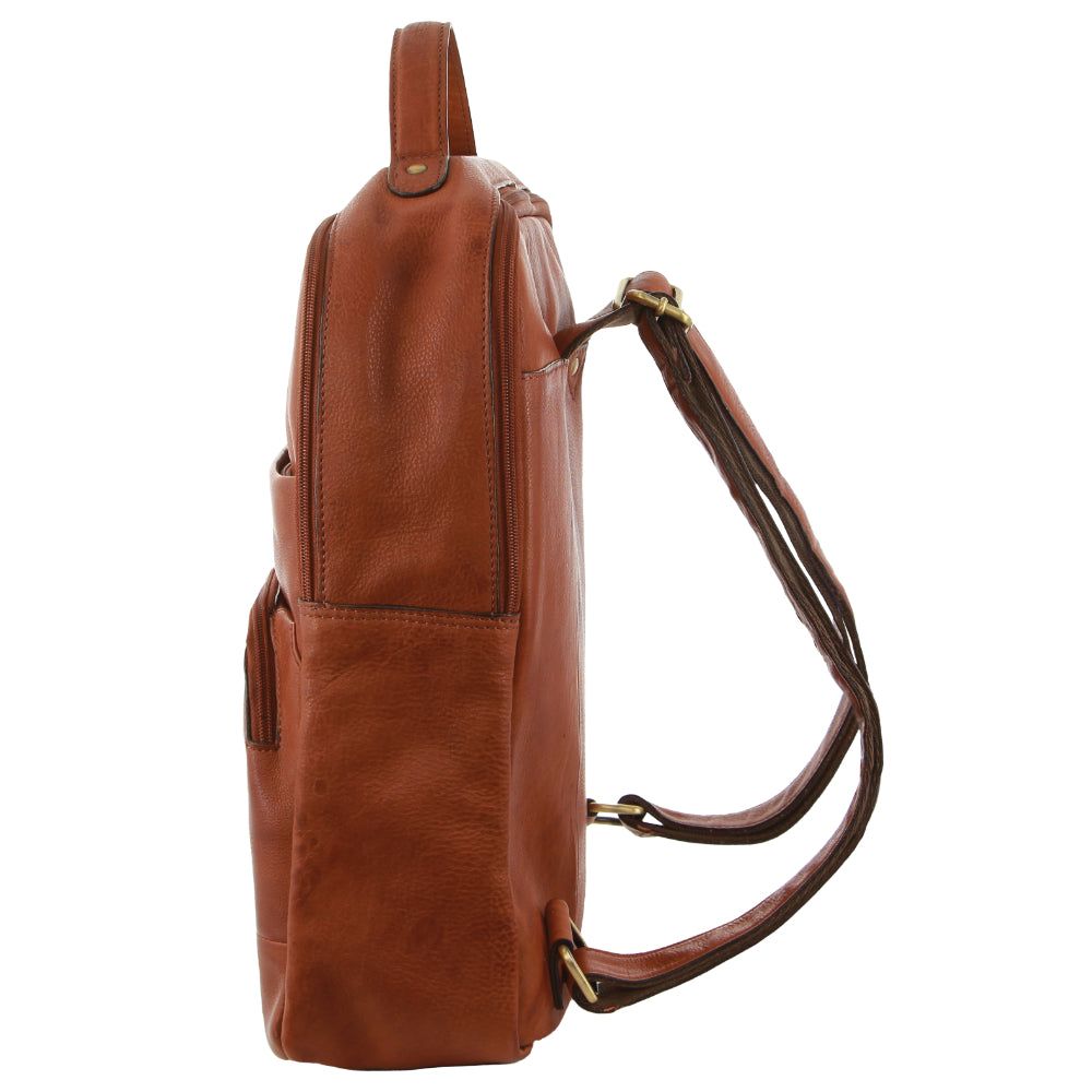 Brown Pierre Cardin Rustic Leather Business Backpack Computer Bag | 6310-TJWVU