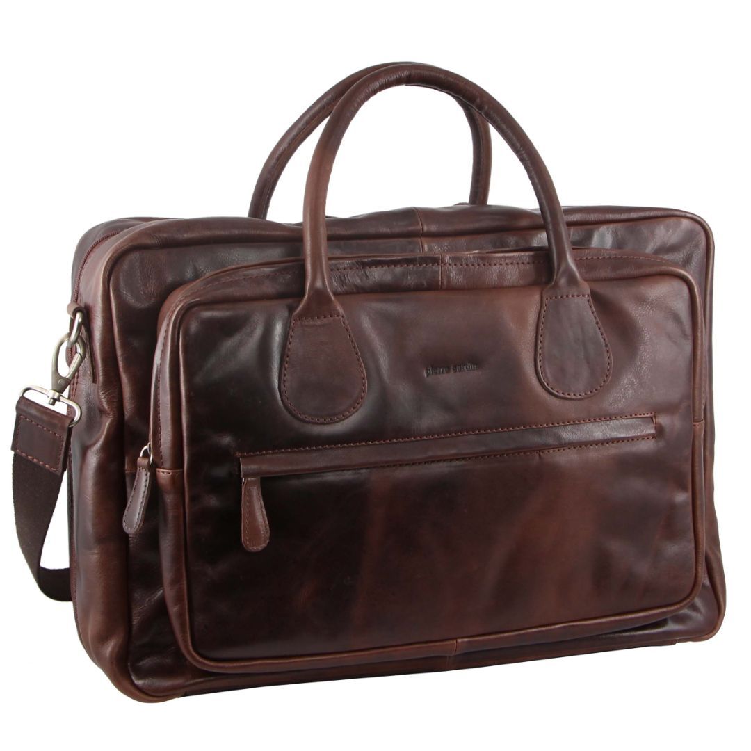 Brown Pierre Cardin Rustic Leather Business Bag | 5782-ZTVCJ