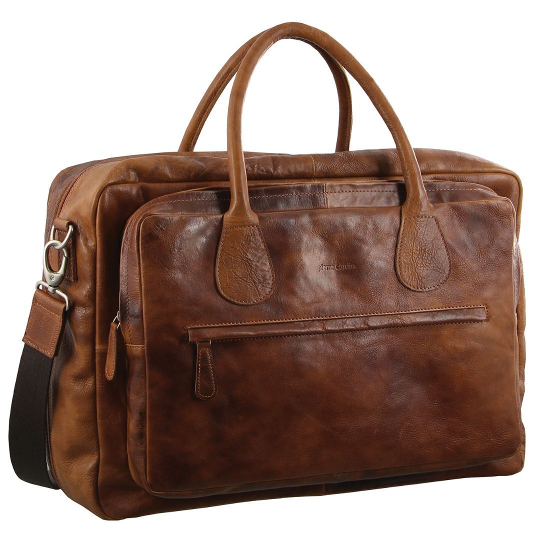 Brown Pierre Cardin Rustic Leather Business Bag | 5782-ZTVCJ