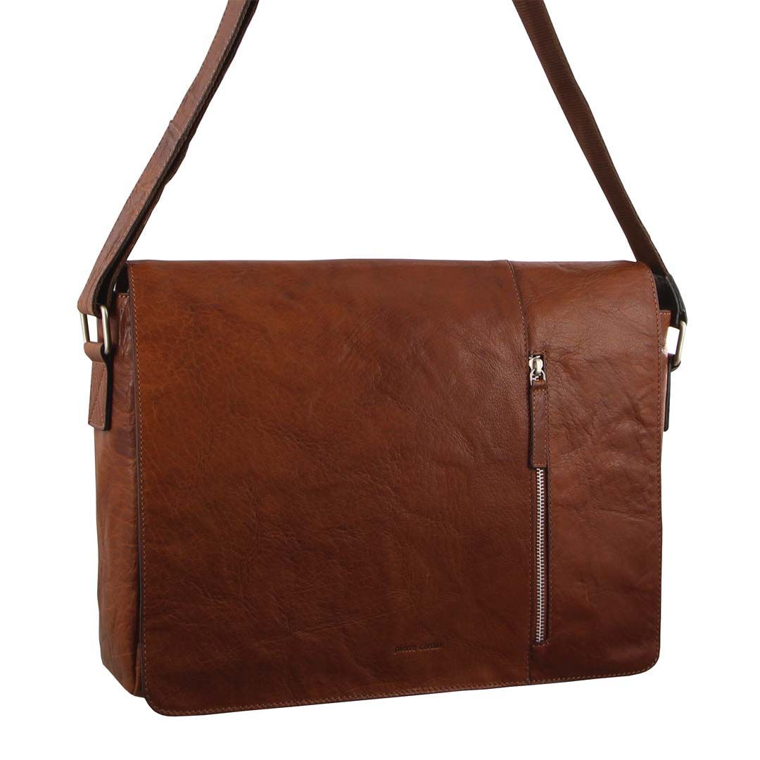 Brown Pierre Cardin Rustic Leather Computer Messenger Bag | 9150-INJFQ