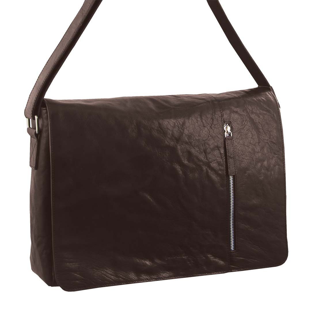 Brown Pierre Cardin Rustic Leather Computer Messenger Bag | 9150-INJFQ