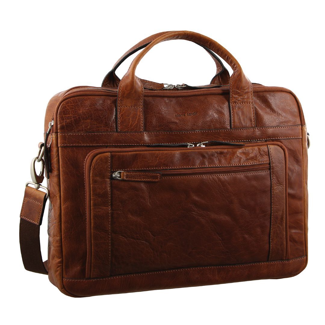 Brown Pierre Cardin Rustic Leather Computer Business Bag | 1758-LRHOQ