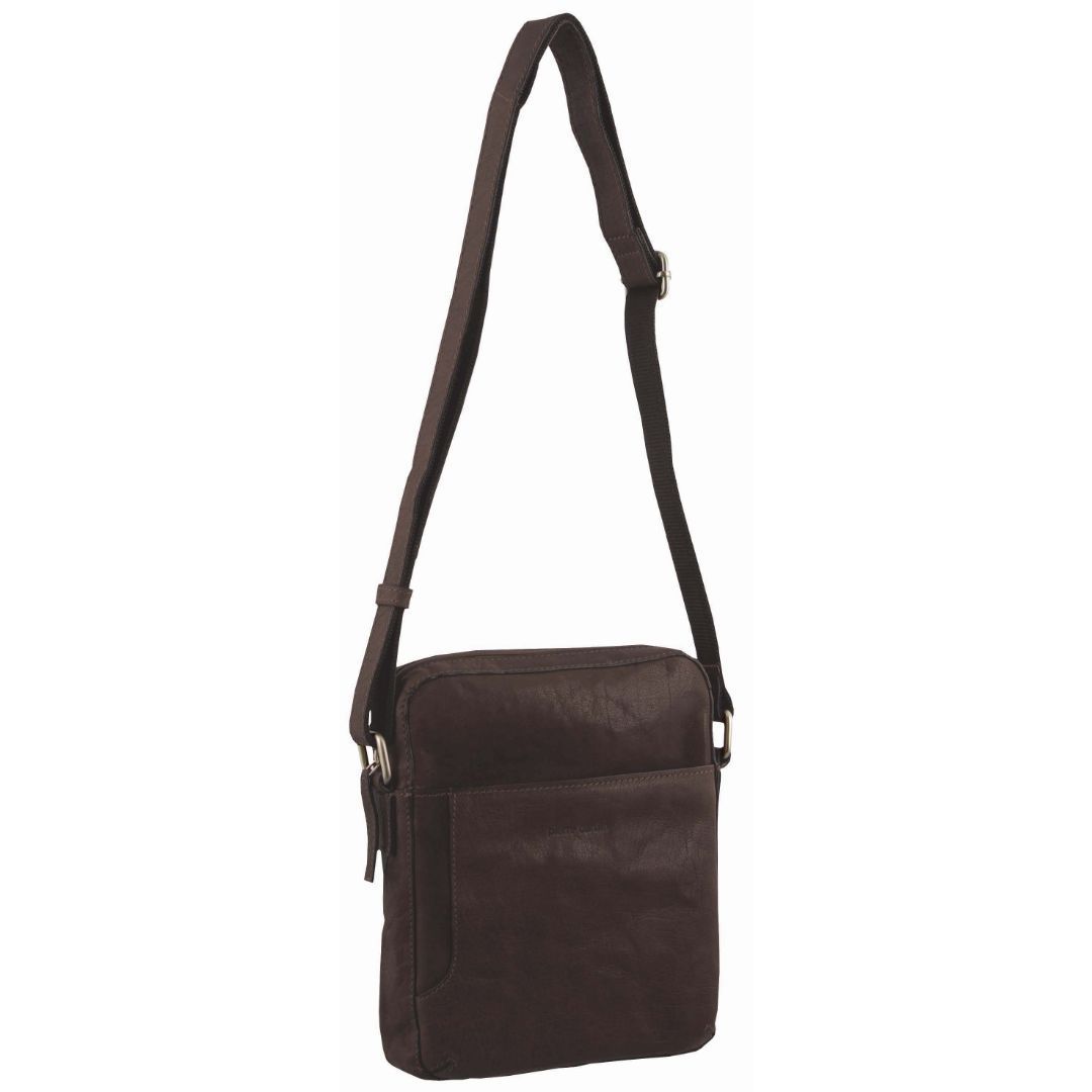 Brown Pierre Cardin Rustic Leather Cross Body Tablet Bag | 6328-RDTGB