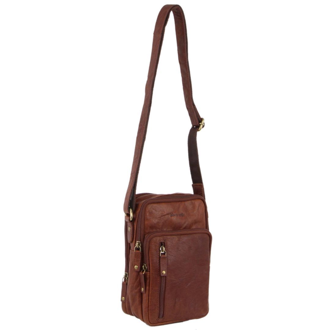 Brown Pierre Cardin Rustic Leather Cross-Body Bag | 5612-LNXCO