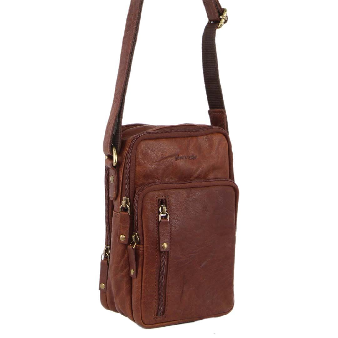 Brown Pierre Cardin Rustic Leather Cross-Body Bag | 5612-LNXCO