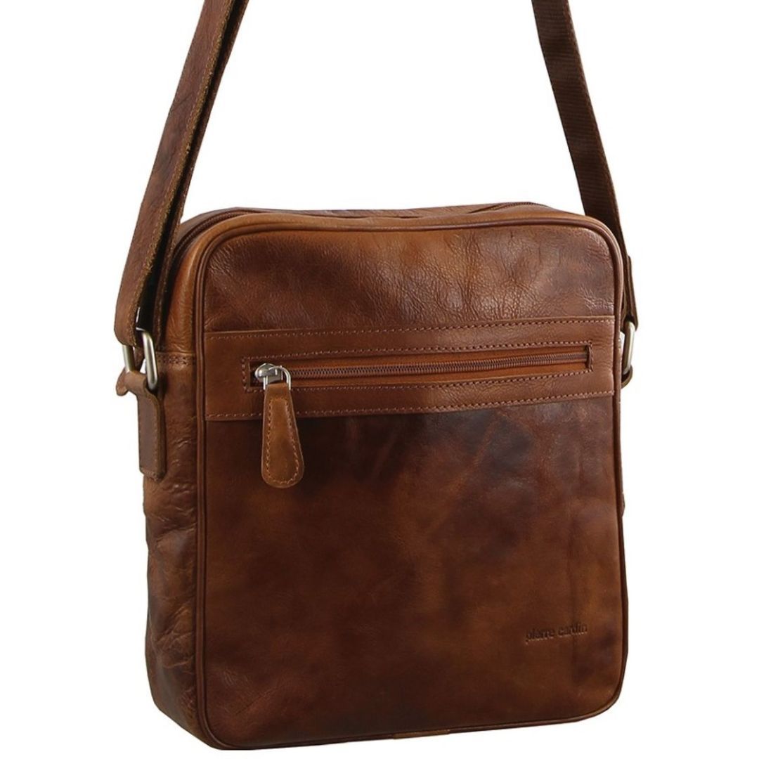 Brown Pierre Cardin Rustic Leather Ipad Bag | 2569-ZTLYX