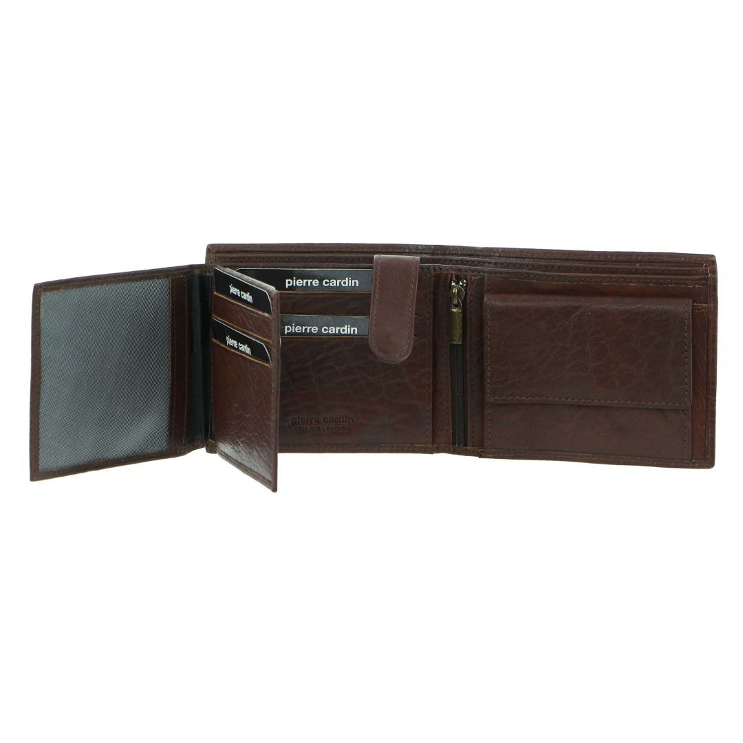 Brown Pierre Cardin Rustic Leather Tri-Fold Wallet | 0287-SRQMW