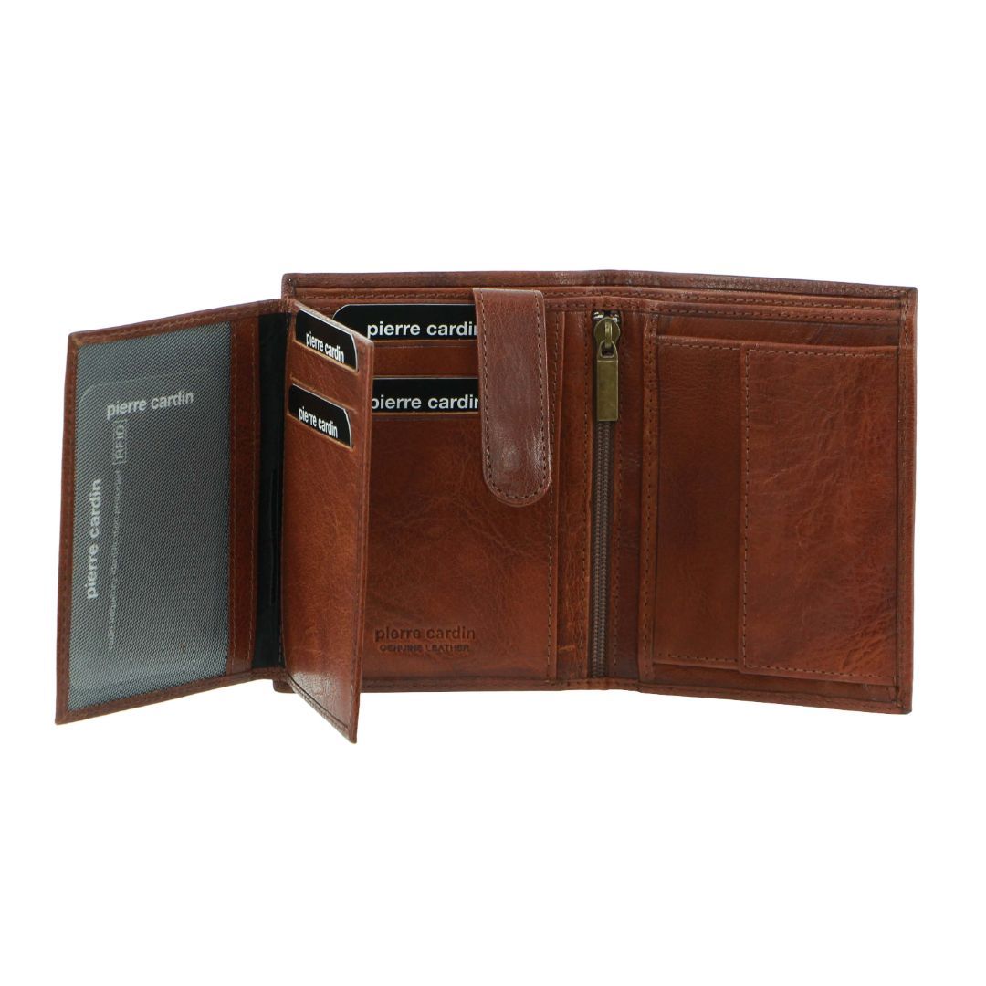 Brown Pierre Cardin Rustic Leather Tri-Fold Wallet | 7862-KMGRJ