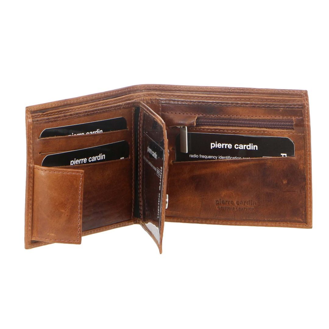 Brown Pierre Cardin Rustic Leather Tri-Fold Wallet | 3786-UPNFQ