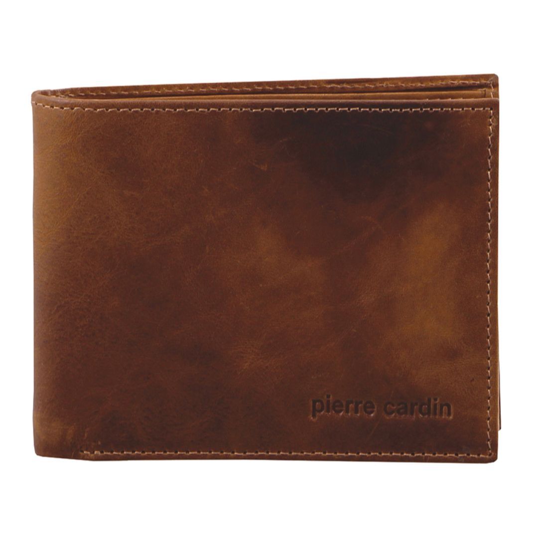 Brown Pierre Cardin Rustic Leather Tri-Fold Wallet | 3786-UPNFQ