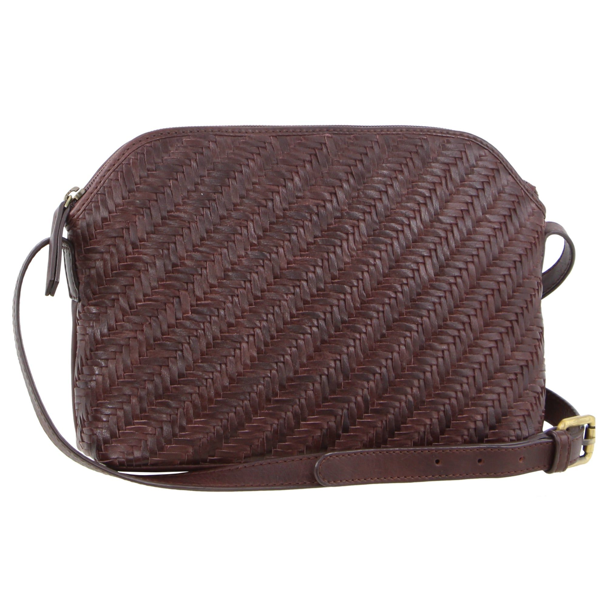 Burgundy Pierre Cardin Woven Embossed Leather Cross-Body Bag | 8594-IPVRE