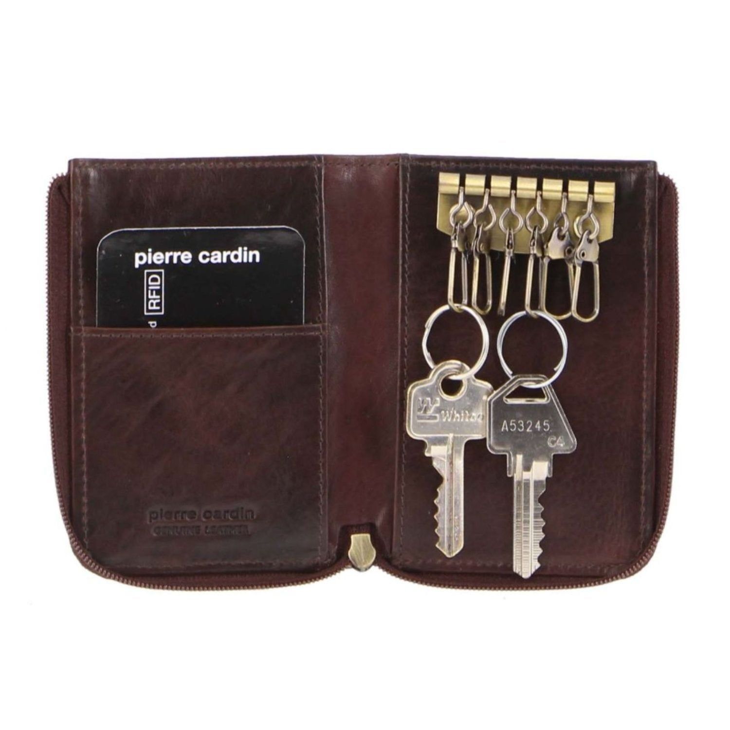 Chocolate Pierre Cardin Italian Leather Key + Credit Card Holder | 9128-GKJDL