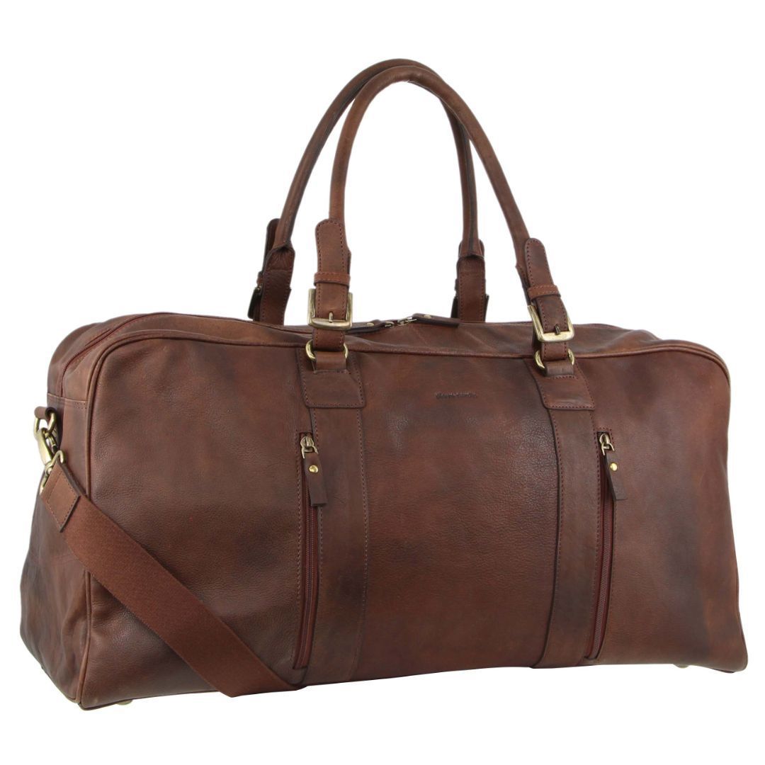 Chocolate Pierre Cardin Rustic Leather Business Overnight Bag | 9803-JYSCZ