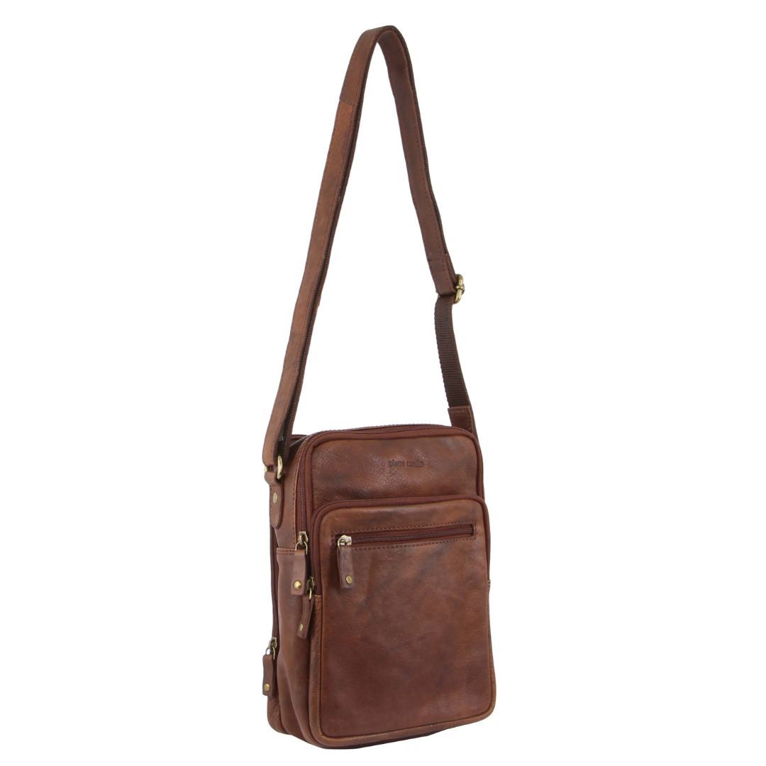 Chocolate Pierre Cardin Rustic Leather Cross-Body Bag | 2064-LHJRN