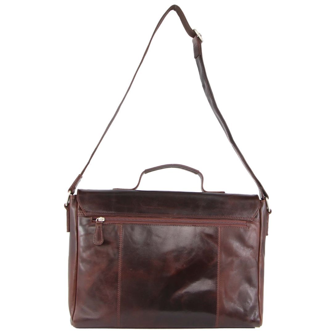 Dark Chocolate Pierre Cardin Rustic Leather Computer Bag | 7135-BGXTJ