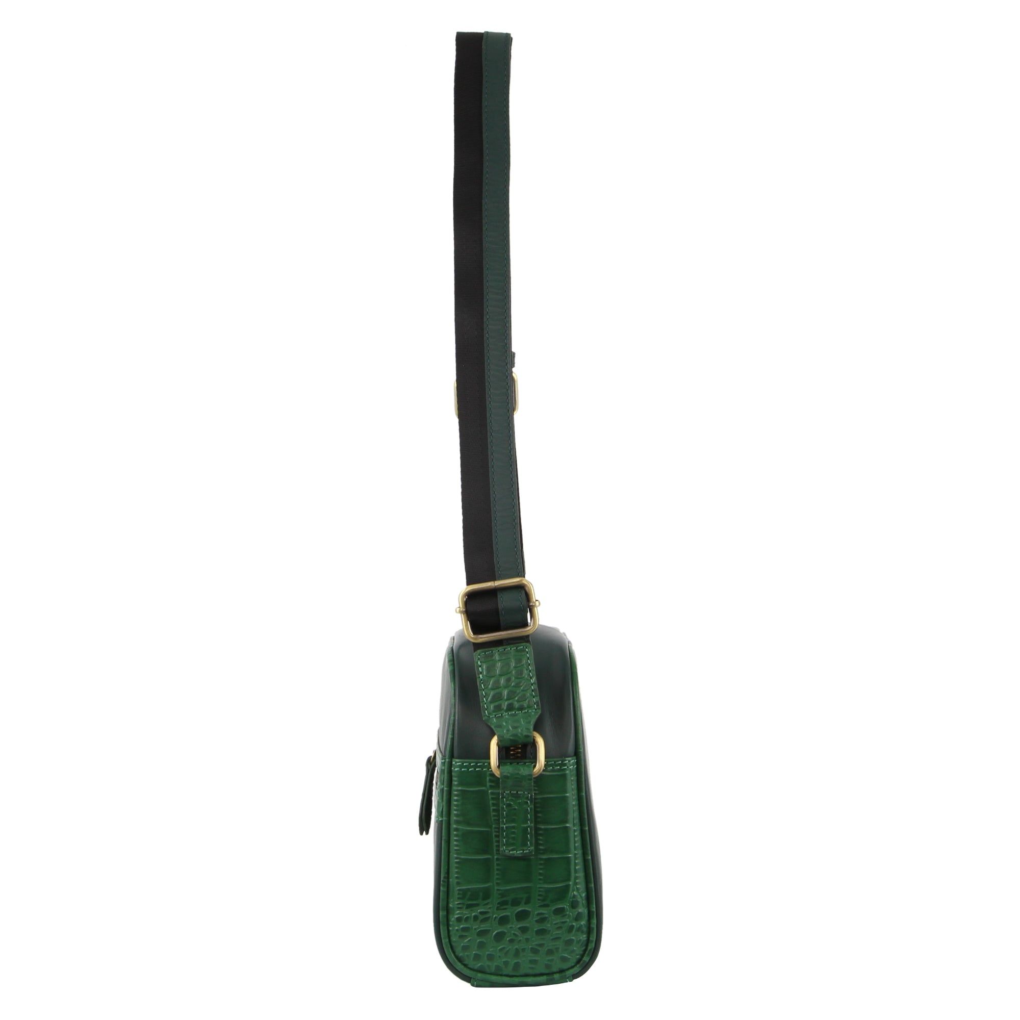 Green Pierre Cardin Croc-Embossed Leather Cross-Body Bag | 9531-BOKGL