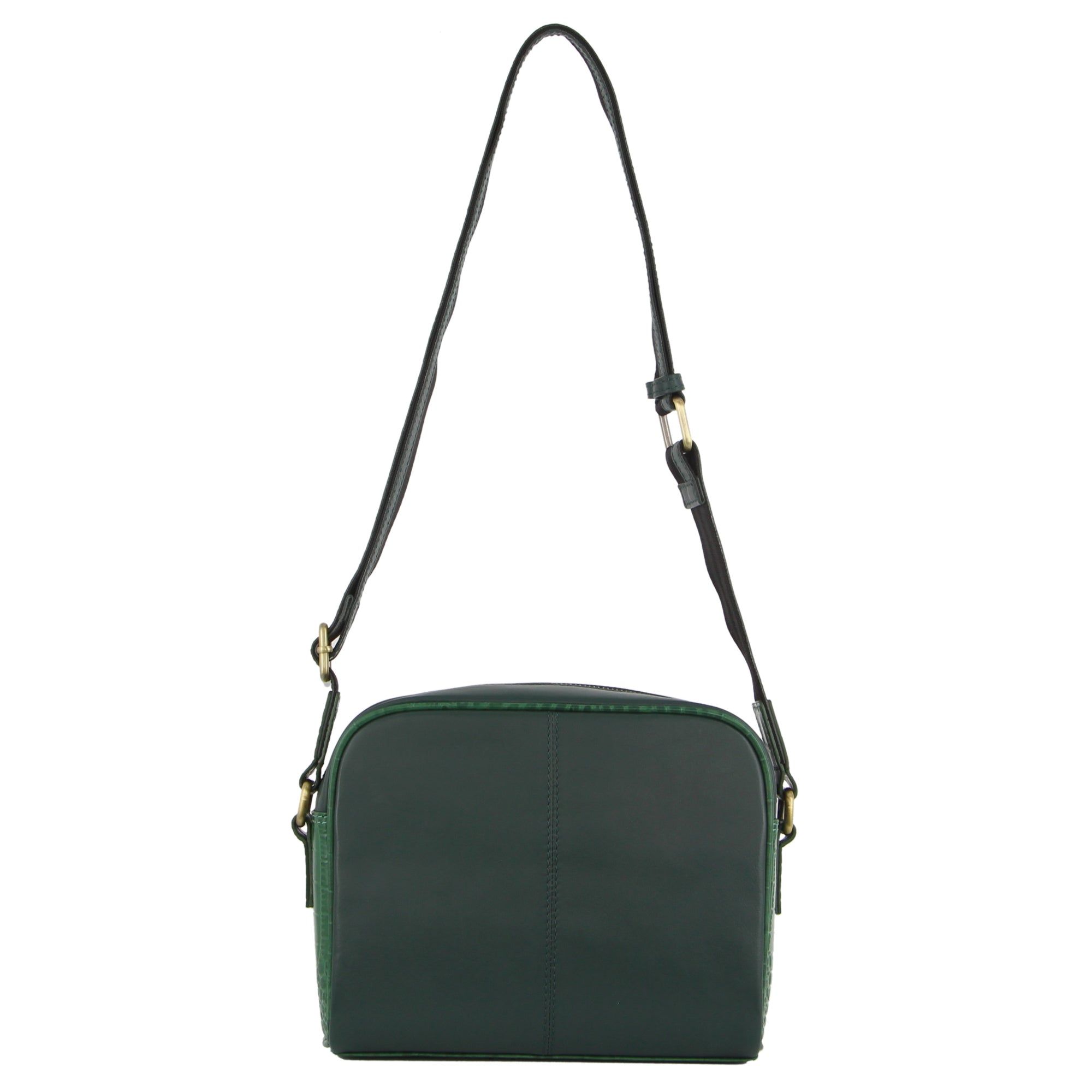 Green Pierre Cardin Croc-Embossed Leather Cross-Body Bag | 9531-BOKGL